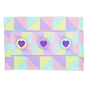 Pastel colours & purple hearts beating pillowcase