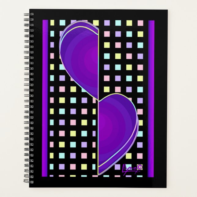 Pastel colours & purple hearts beating planner (Front)
