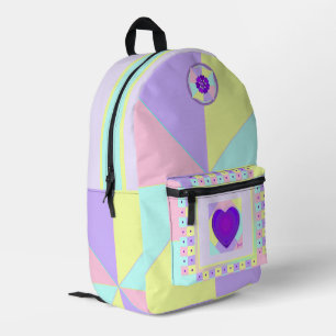 pastel colours & purple hearts beating printed backpack