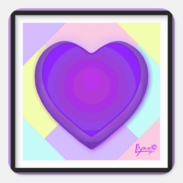 Pastel colours & purple hearts beating square sticker (Front)