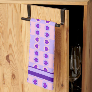 Pastel colours & purple hearts beating tea towel