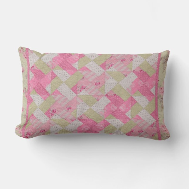 Pastel Colours Quilt Pattern Lumbar Pillow (Front)