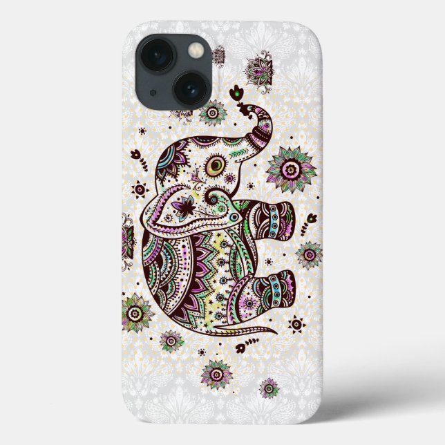 Pastel Colours Retro Flowers & Elephant Case-Mate iPhone Case (Back)