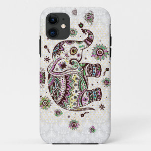 Pastel Colours Retro Flowers & Elephant Case-Mate iPhone Case