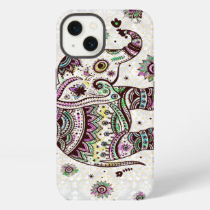 Pastel Colours Retro Flowers & Elephant iPhone 13 Case