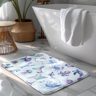 Pastel colours sea animals pattern bath mat