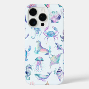 Pastel colours sea animals pattern iPhone 16 pro case