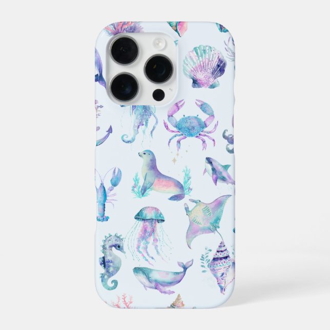 Pastel colours sea animals pattern iPhone case (Back)