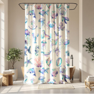 Pastel colours sea animals pattern shower curtain