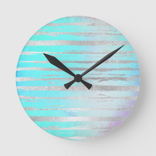 Pastel Colours Silver Detail Unicorn Rainbow Round Clock (Front)