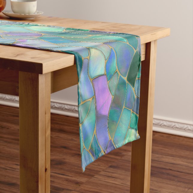 Pastel colours stained glass mosaic pattern short table runner (In Situ)