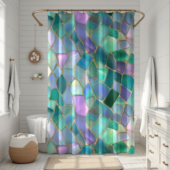 Pastel colours stained glass mosaic pattern shower curtain (Creator Uploaded)