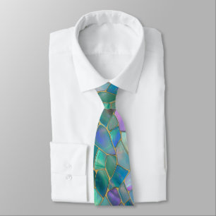 Pastel colours stained glass mosaic pattern tie