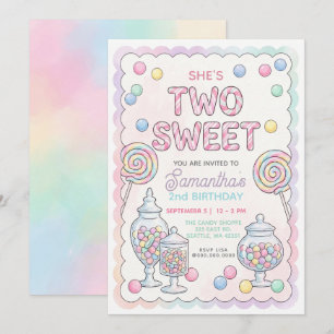 Pastel Colours Two Sweet Candy Shop Birthday Invitation