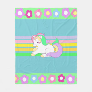 Pastel Colours Unicorn and Rainbow Fleece Blanket