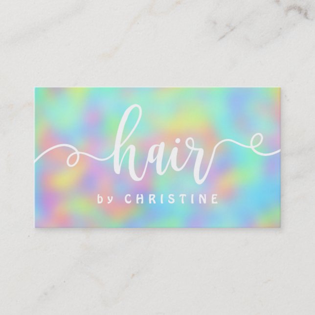 pastel colours white script hair appointment card (Front)