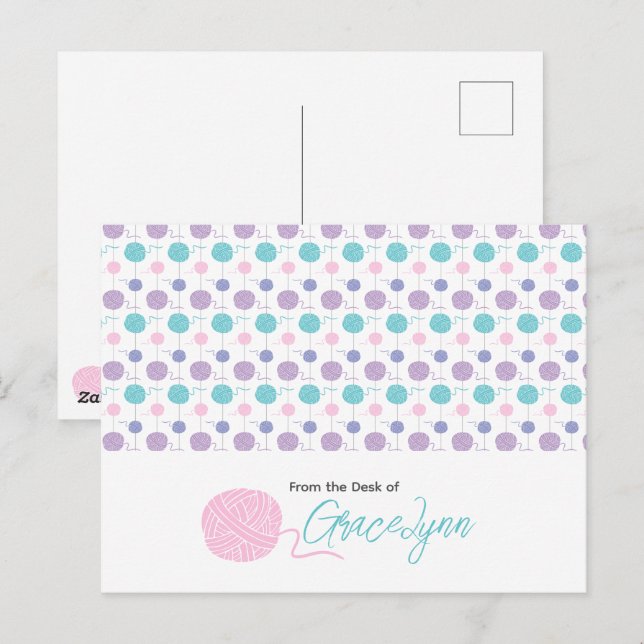 Pastel Colours Yarn Ball String Pattern Postcard (Front/Back)