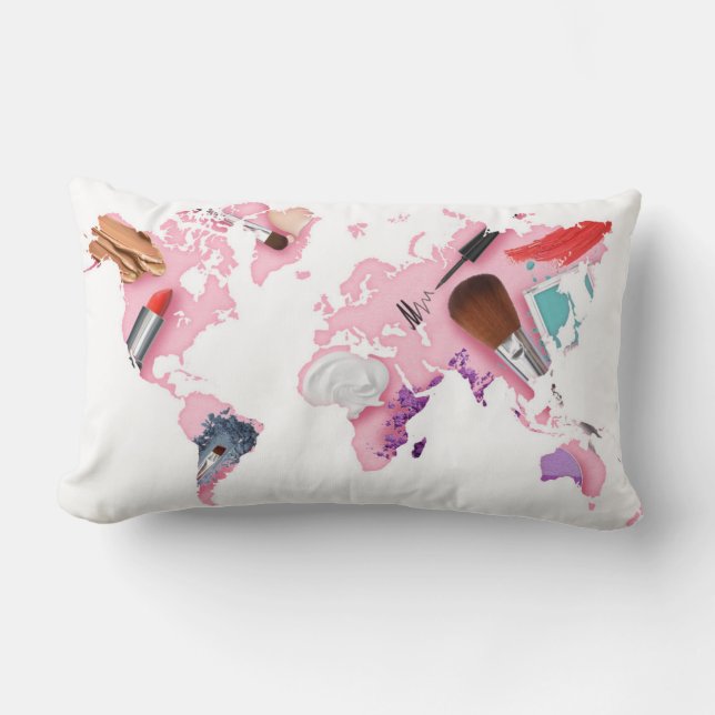 Pastel Comestics World Map Lumbar Cushion (Front)