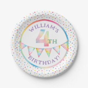 Pastel Confetti 4th Birthday Party Plates