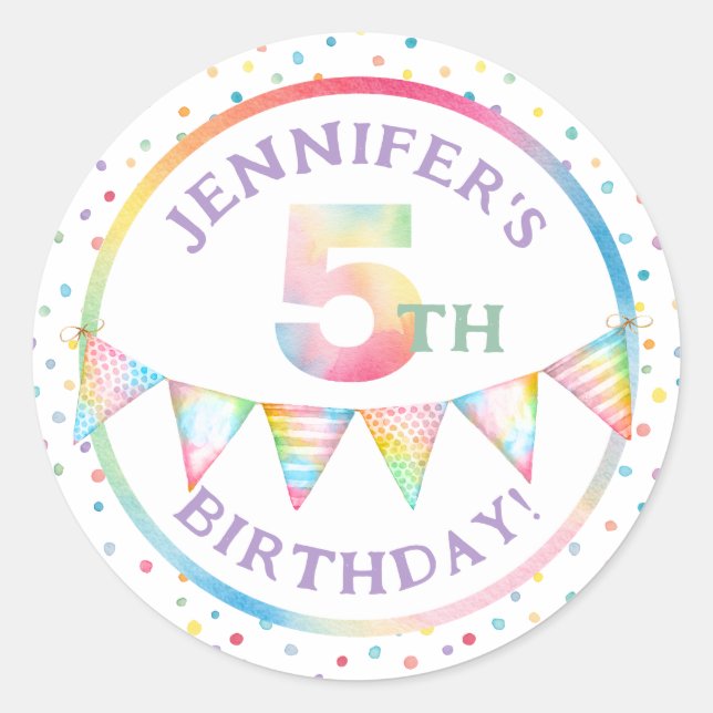 Pastel Confetti 5th Birthday Favour Sticker (Front)