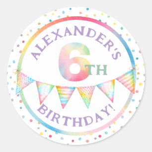 Pastel Confetti 6th Birthday Favour Sticker