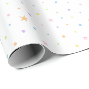 Pastel Confetti Birthday Pattern White Base Wrapping Paper
