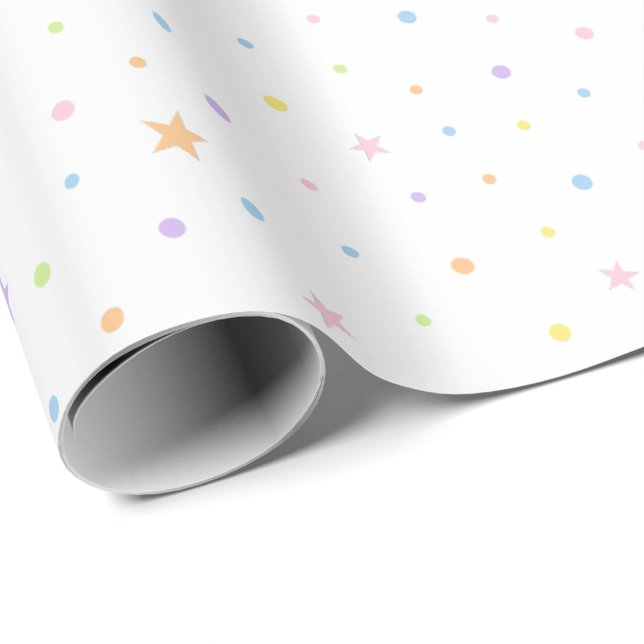 Pastel Confetti Birthday Pattern White Base Wrapping Paper (Roll Corner)