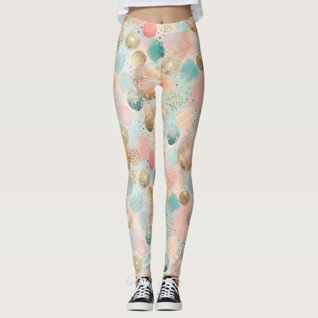 Pastel Confetti Glitter Abstract Pattern Leggings (Front)