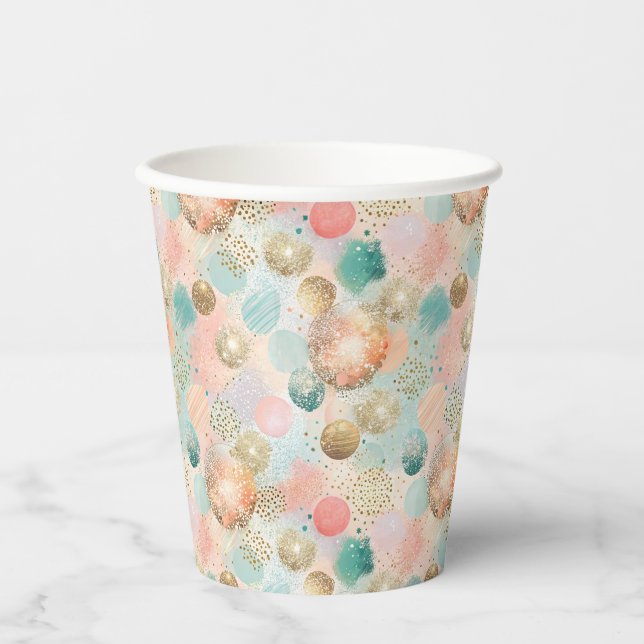 Pastel Confetti Glitter Abstract Pattern Paper Cups (Front)