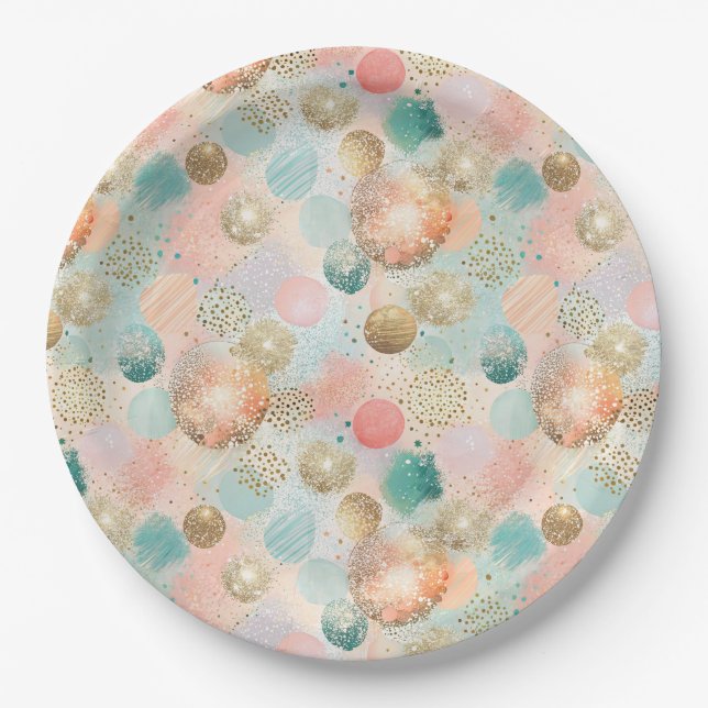 Pastel Confetti Glitter Abstract Pattern Paper Plate (Front)