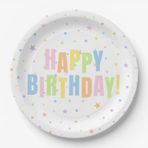 Pastel Confetti Happy Birthday Party Plate