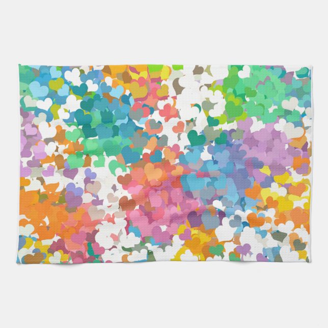 Pastel Confetti Hearts Tea Towel (Horizontal)
