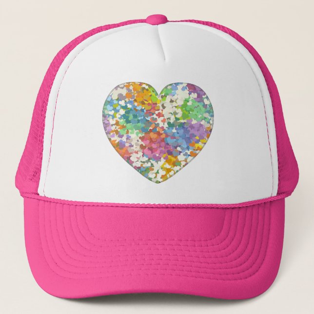 Pastel Confetti Hearts Trucker Hat (Front)