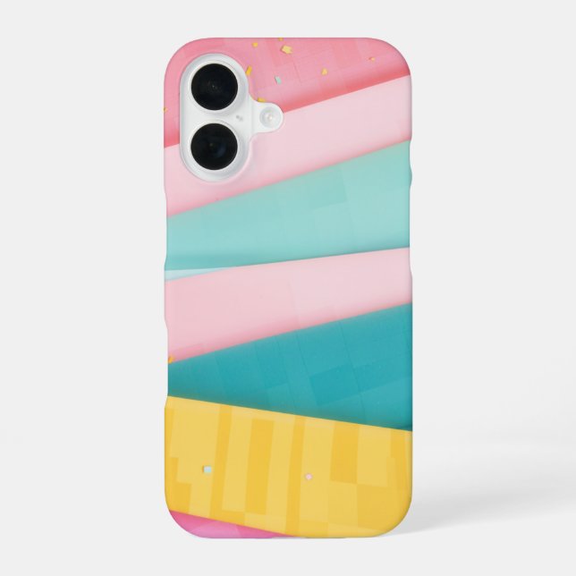 Pastel Confetti Stripes iPhone 16 Case (Back)