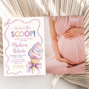 Pastel Coquette Ice Cream Girl Baby Shower Photo Invitation