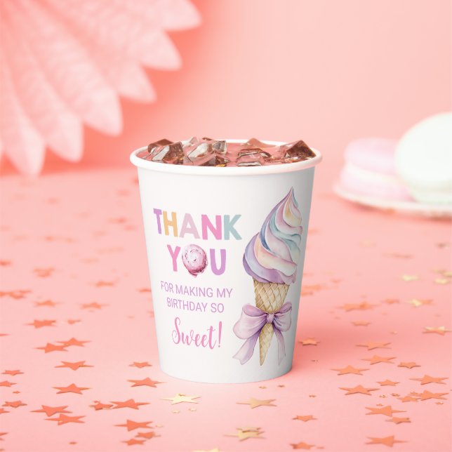 Pastel Coquette Ice Cream Girls Birthday Paper Cups (Insitu)