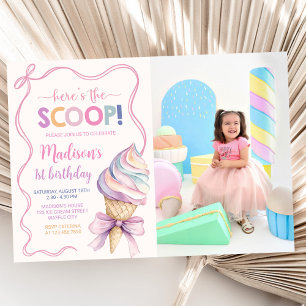 Pastel Coquette Ice Cream Girls Birthday Photo Invitation