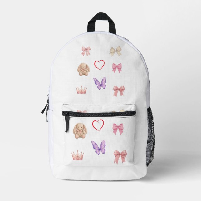 pastel coquette, pink bows, bunny aesthetic, butte printed backpack (Front)