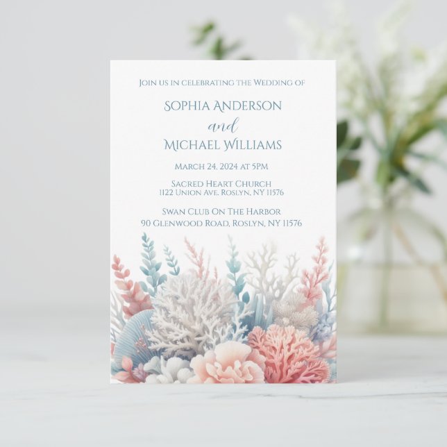 Pastel Coral-Beach Wedding Theme Invitation (Standing Front)