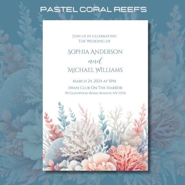 Pastel Coral-Beach Wedding Theme Invitation (Pastel Coral Reef Beach Wedding Collection Invitations)