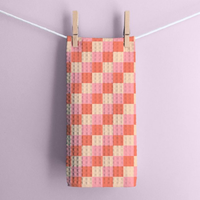 Pastel Coral Geometric Chequerboard  Tea Towel (Creator Uploaded)