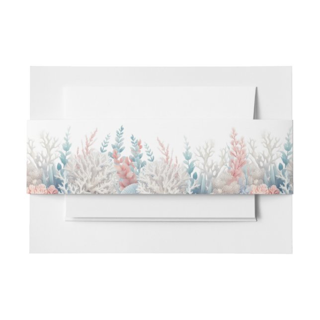 Pastel Coral Reef Beach Wedding- Invitation Belly Band (Front Example)