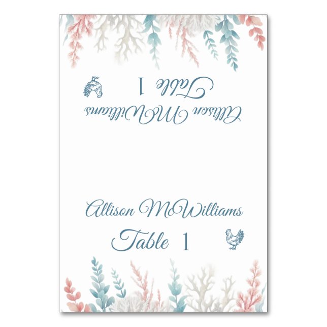Pastel Coral Reef-Poultry Icon-Wedding- Table Number (Front)