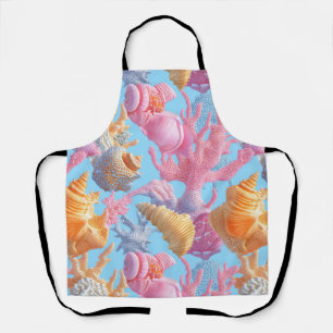 Pastel Coral Reef Seashell Lavender Turquoise Apron