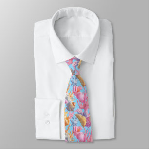 Pastel Coral Reef Seashell Lavender Turquoise Tie