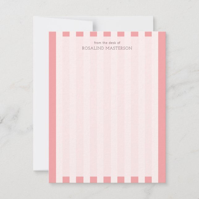 Pastel Coral Stripes Elegant Monogram Card (Front)
