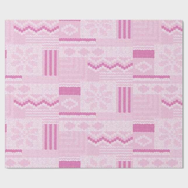 Pastel Cosy Pink Fair Isle Winter Knit Christmas Wrapping Paper (Flat)