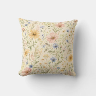 Pastel Cottage Wildflower Watercolor Cushion