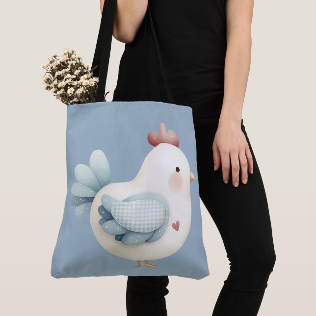 Pastel Cottagecore Chicken Tote Bag (Close Up)