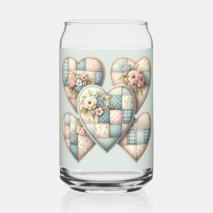 Pastel Cottagecore Patchwork Hearts Can Glass